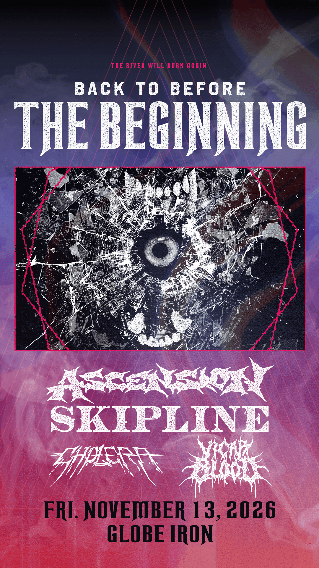 Back to Before the Beginning — Ascension, Skipline, Cholera, Vicar Blood. Friday November 13, 2026 at Globe Iron, Cleveland.
